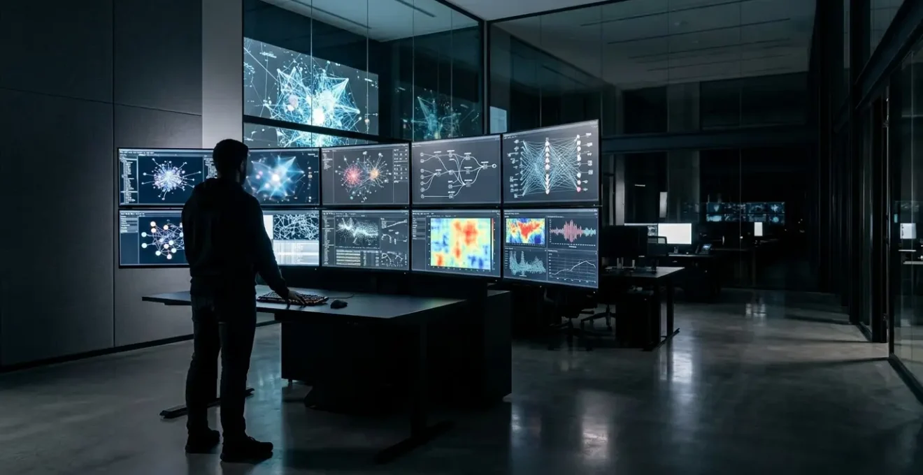 Crisis management team responding to a cybersecurity incident in a modern operation center