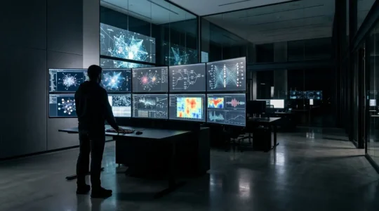 Crisis management team responding to a cybersecurity incident in a modern operation center