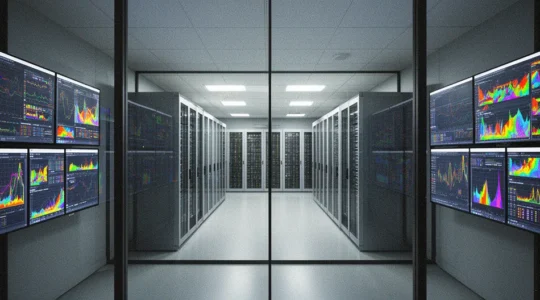 Modern data center control room showing compute capacity management for HPC workloads