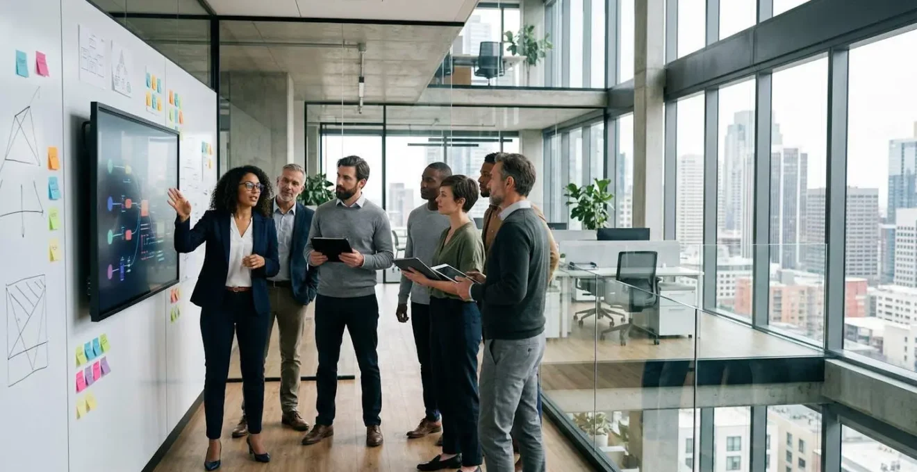 IT professionals collaborating on hybrid project management framework implementation