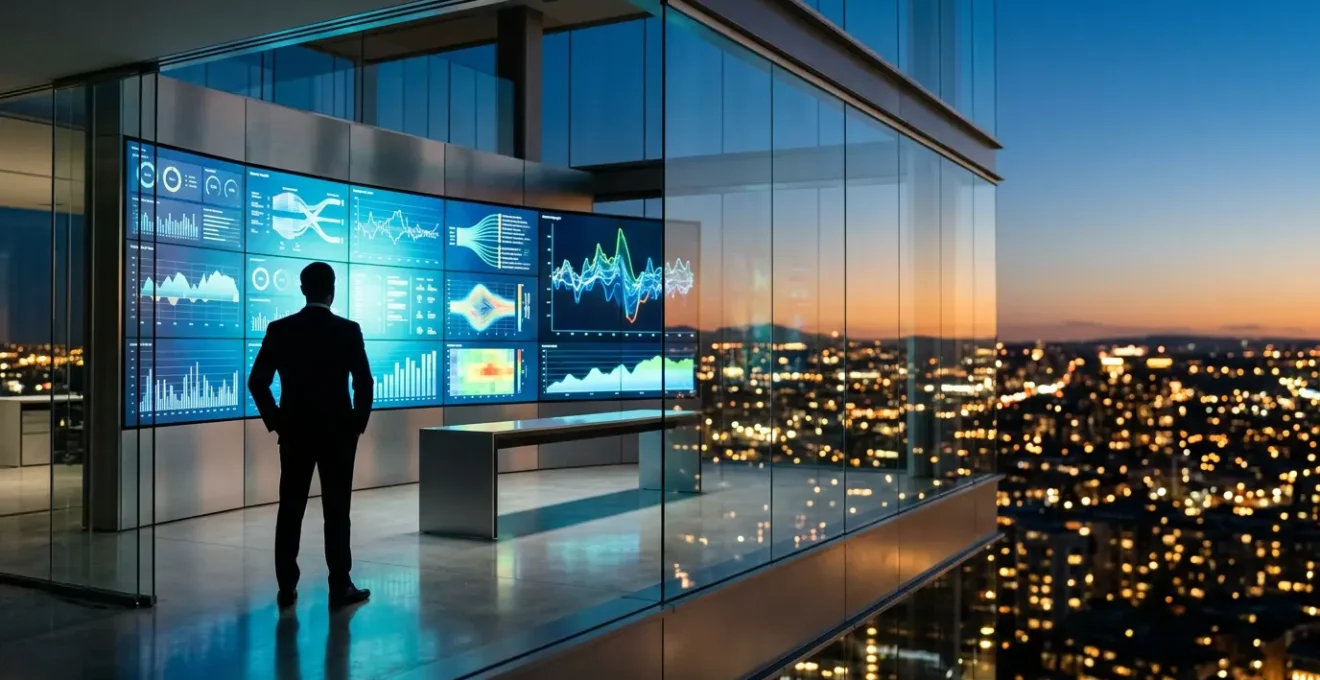 Strategic IT control center monitoring system health and brand reputation metrics