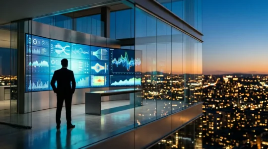 Strategic IT control center monitoring system health and brand reputation metrics