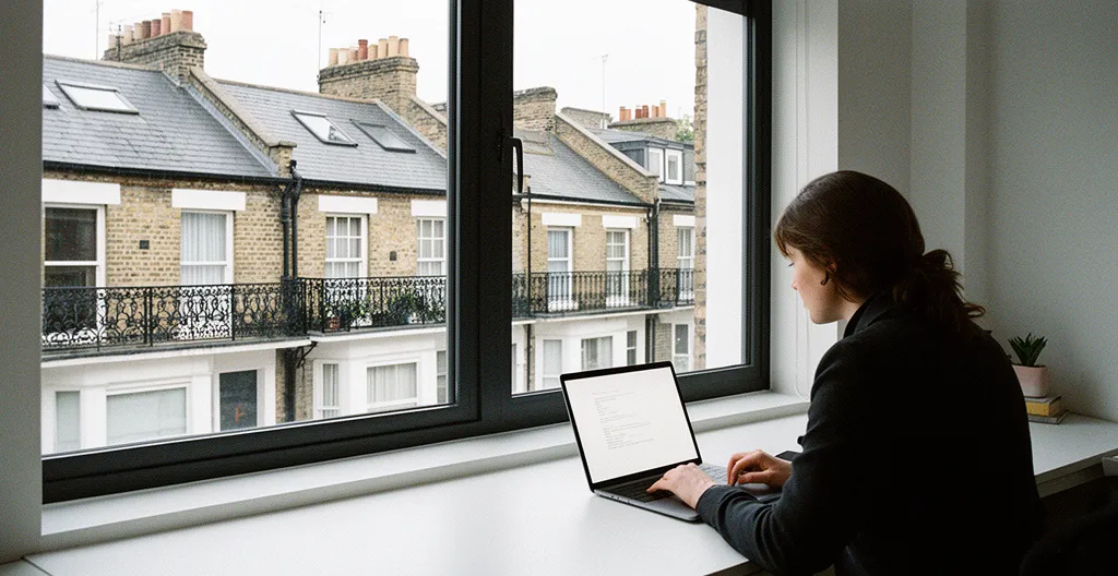 UK business professionals working remotely with secure network architecture visualization