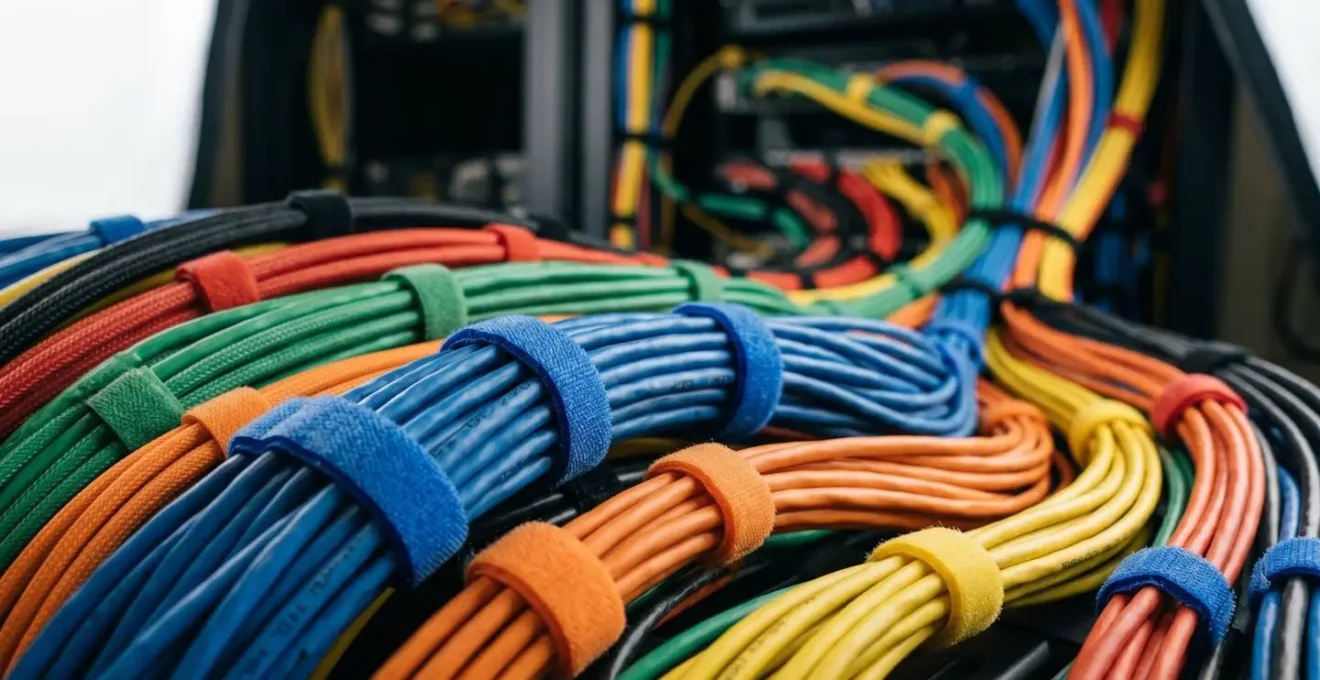 Macro view of organized data center cable management system