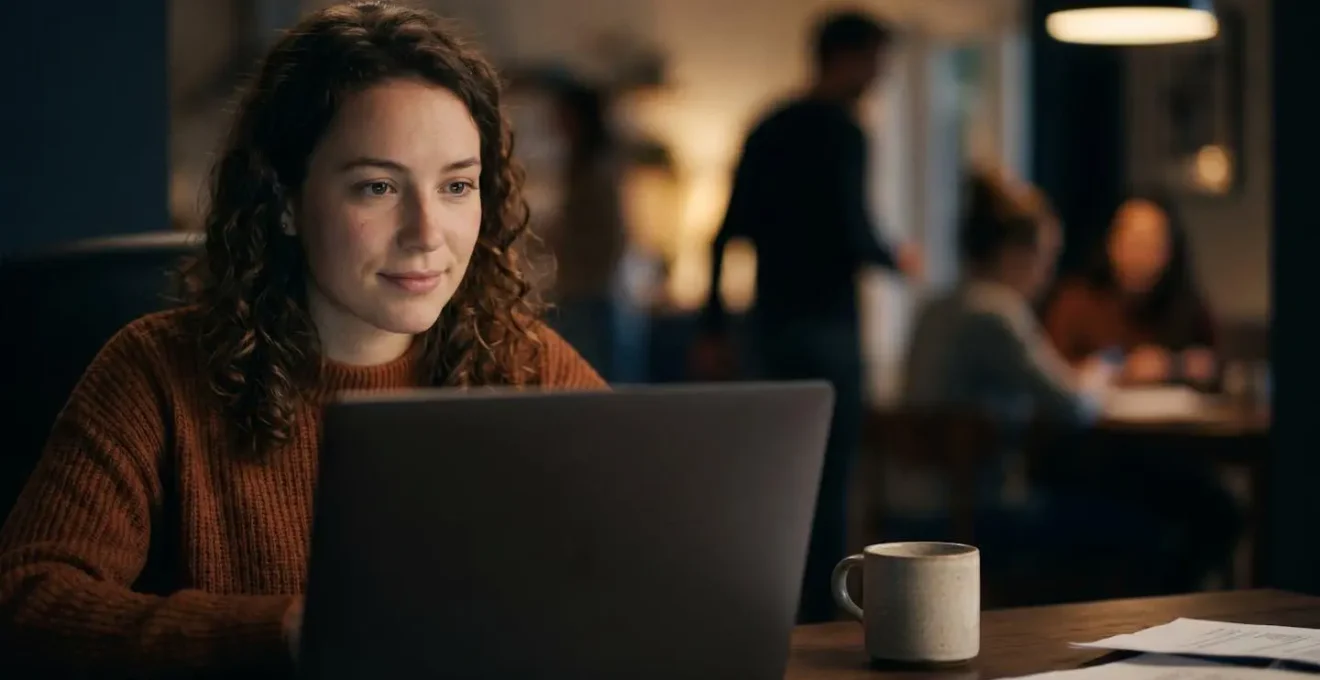 A person looking patiently at their laptop screen, representing a customer in a digital queue.