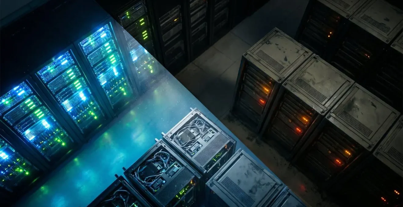 Visualization of idle server detection through a multi-factor monitoring approach showing active vs idle racks